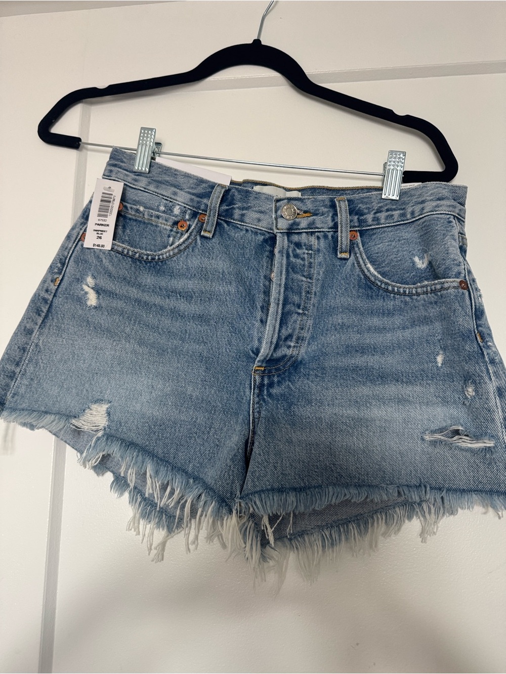 Agolde High-Rise Light Blue Distressed Denim Shorts